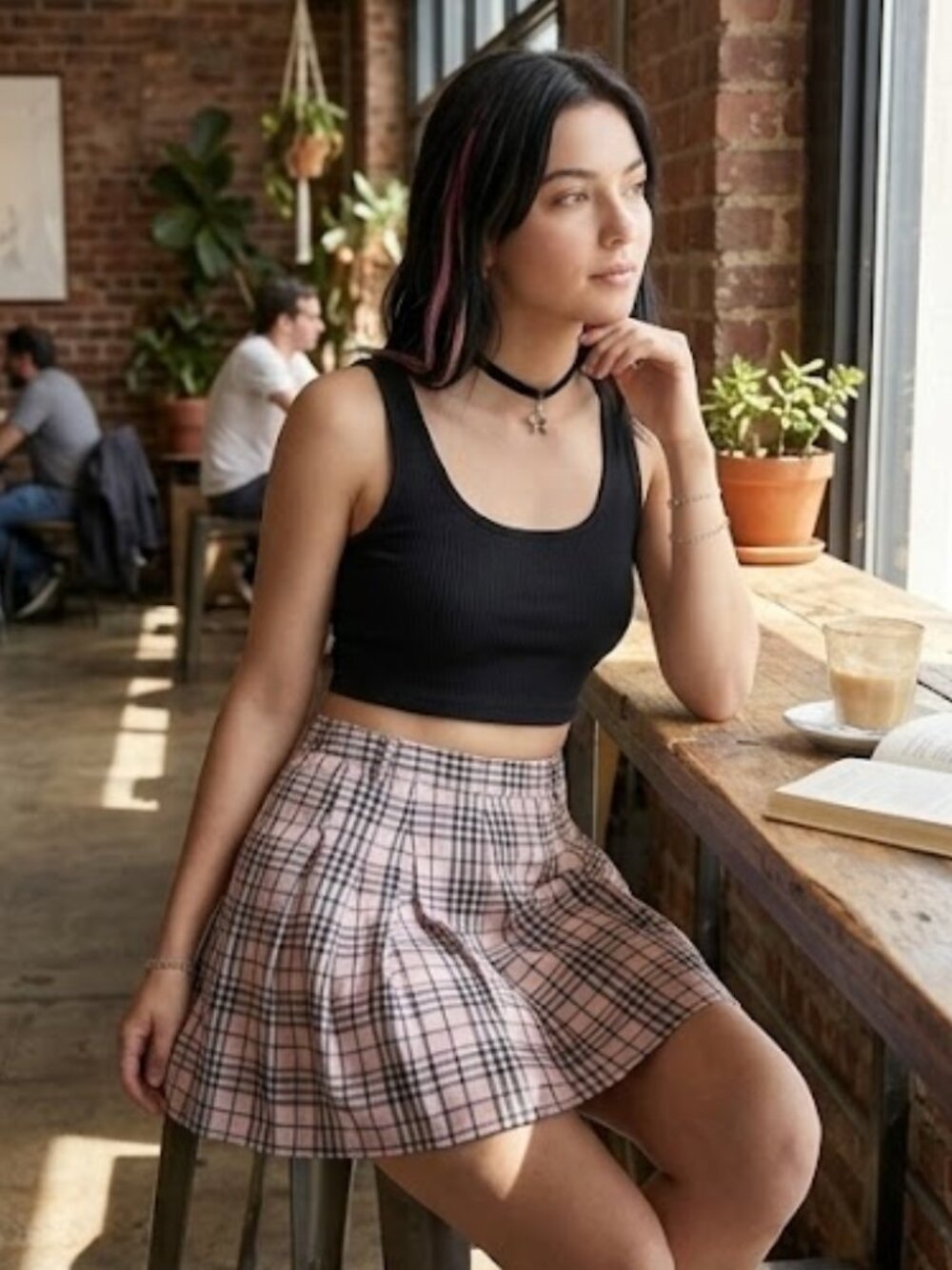 Hot Topic Preppy Punk Pink Black Goth Plaid Pleated Mini Skirt Women's Sz Medium